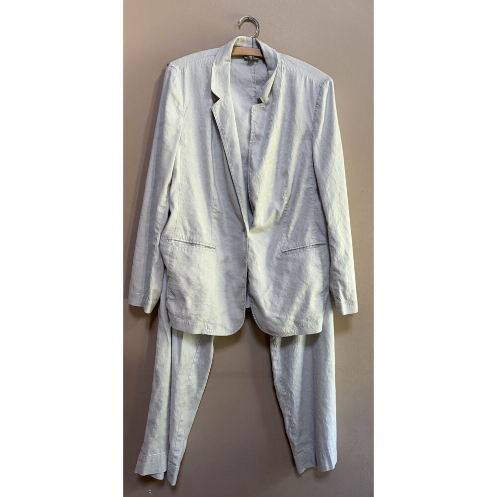 J. Jill Linen Blend Light Gray Pants Suit Blazer Jacket 2 pc Set Size M size 14